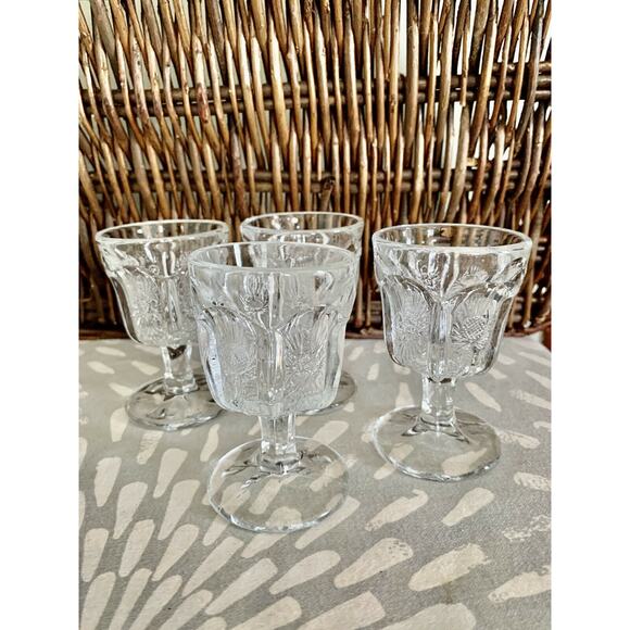 Antique Higbee cordial glasses stemmed EAPG thistle pattern set of 4 - Picture 4 of 12